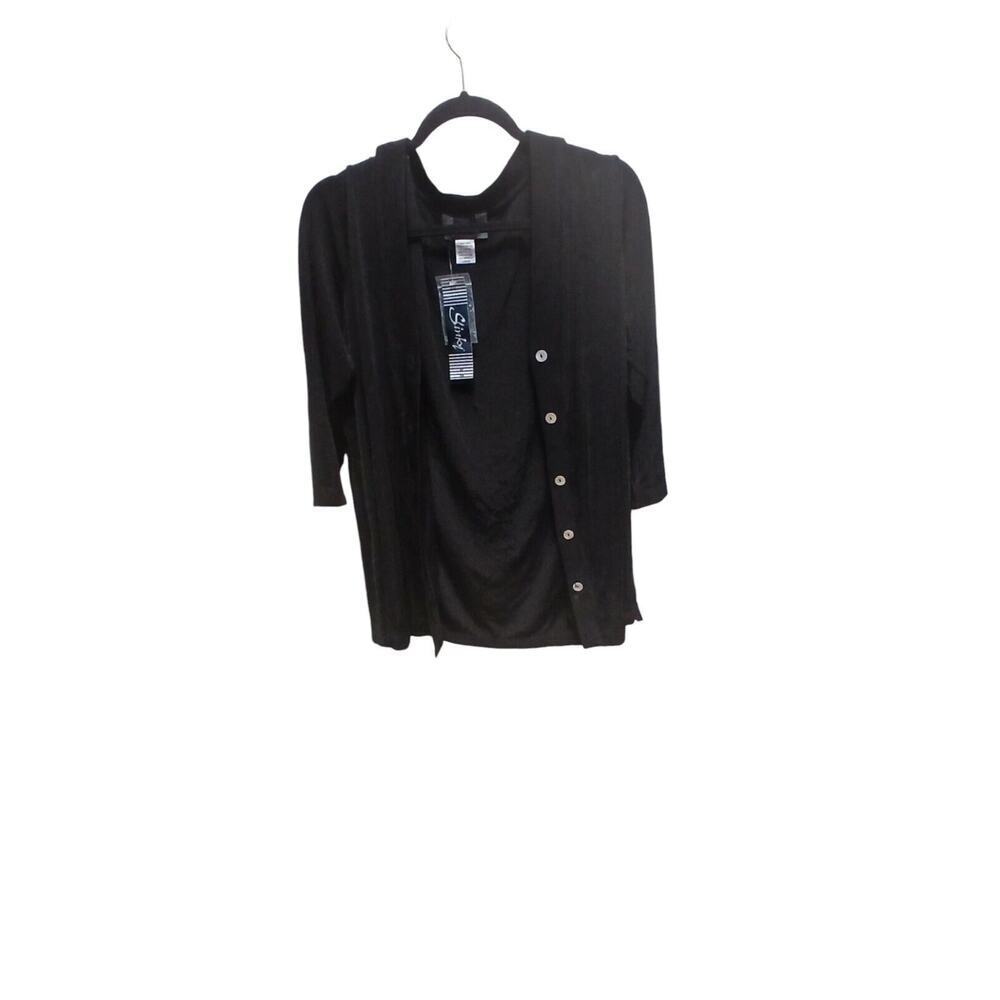 Slinky Brand NWT Vintage 90's Women's Black 3/4 Sleeve Button Front Blouse Large - Picture 3 of 9